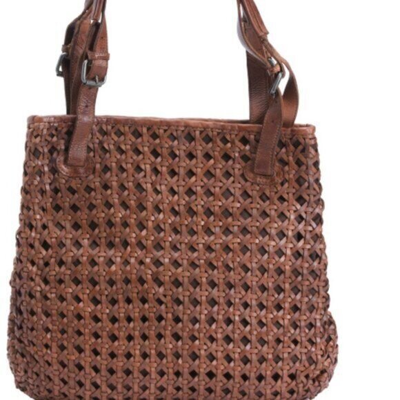 VILENCA HOLLAND Handbag Leather Woven Cut Out Buckle Tote Cognac New - Picture 14 of 14